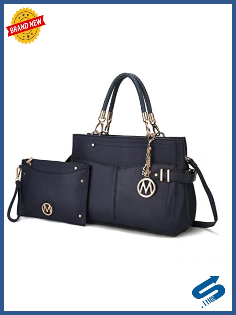 Vegan Leather Satchel And Wristlet Set, Crossbody Handbag Purse Tote Set